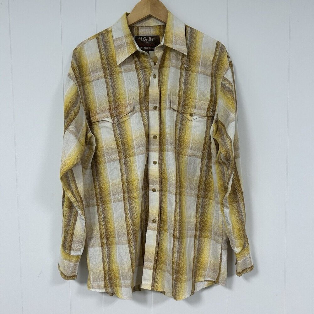 WALLS RANCH WEAR Men's Shirt Snap Pearl Stripe Long Sleeve Western Cowboy Sz M